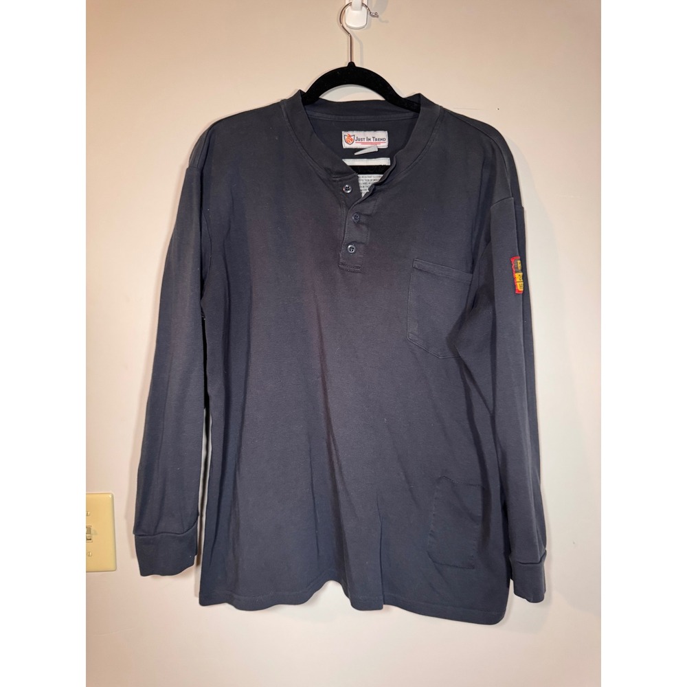 Just In Trend Mens FR Flame Resistant Henley Shirt Navy Blue HRC 2 NFPA 2112 Med